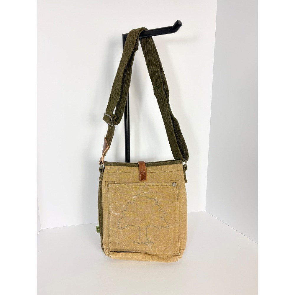 Tsd Brand Forest Zip Small Canvas & Leather Crossbody Messenger Bag Gorpcore